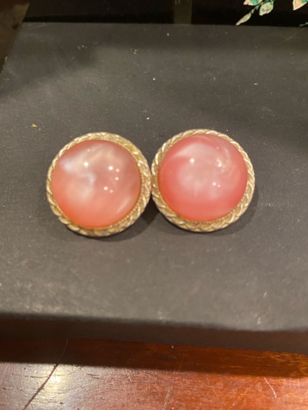 J A P A N Pink Cabochon Lucite Button Earrings - Clips